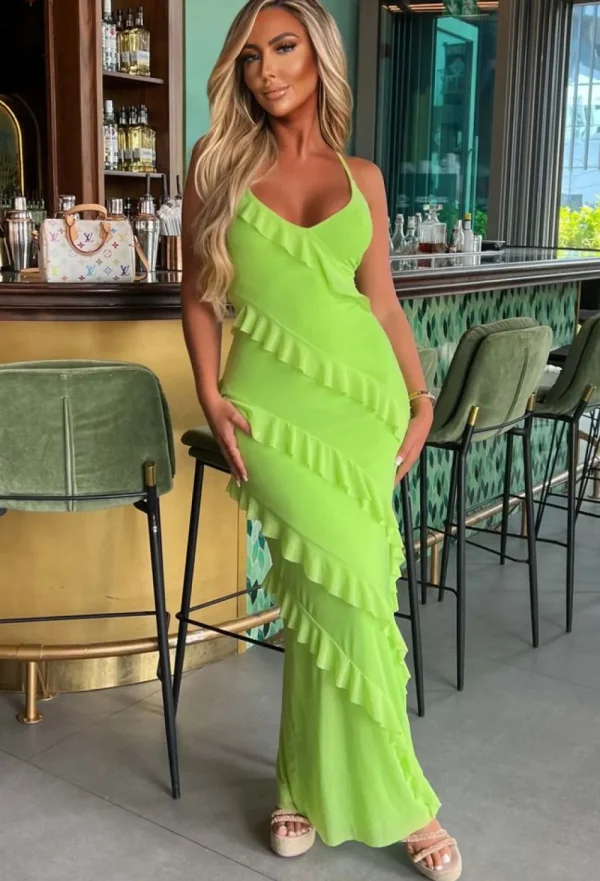 FP u0026 CO Frilling Temptation Green Frilled Lace Up Back Cami Maxi Dress<Women Summer Dresses