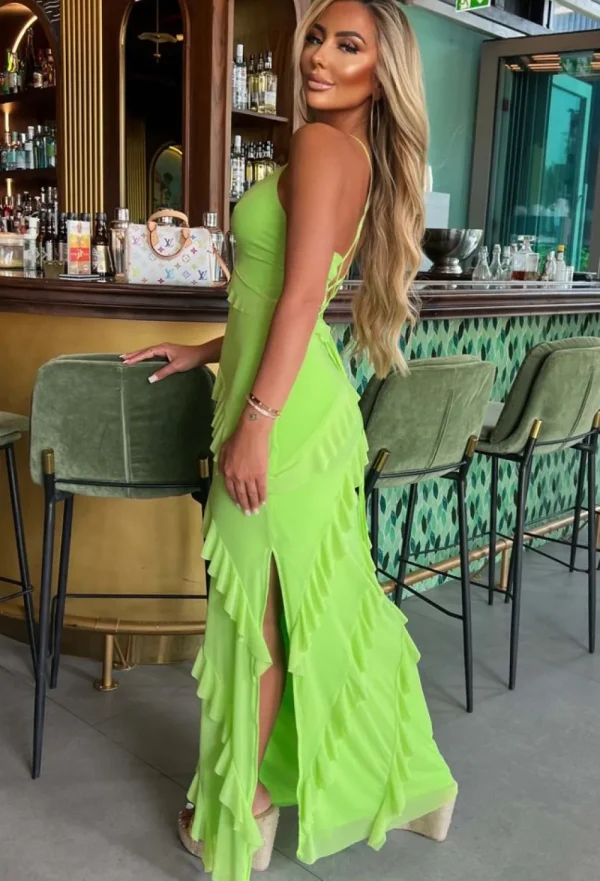 FP u0026 CO Frilling Temptation Green Frilled Lace Up Back Cami Maxi Dress<Women Summer Dresses