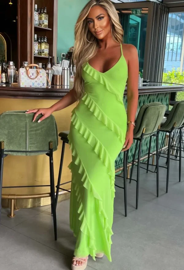 FP u0026 CO Frilling Temptation Green Frilled Lace Up Back Cami Maxi Dress<Women Summer Dresses