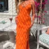 FP u0026 CO Frilling Temptation Orange Frilled Lace Up Back Cami Maxi Dress<Women Summer Dresses