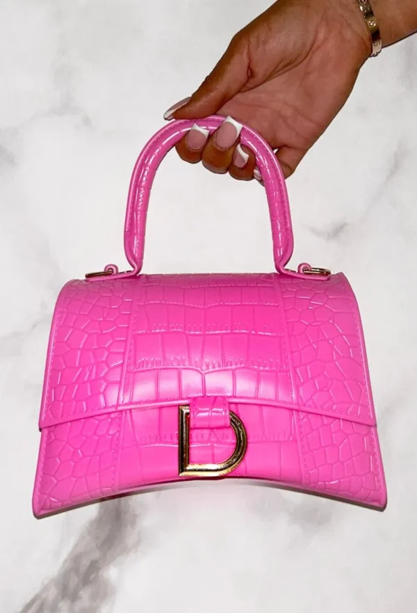 Koko Fashion Get It Together Hot Pink Croc Gold Detail Bag<Women Bags