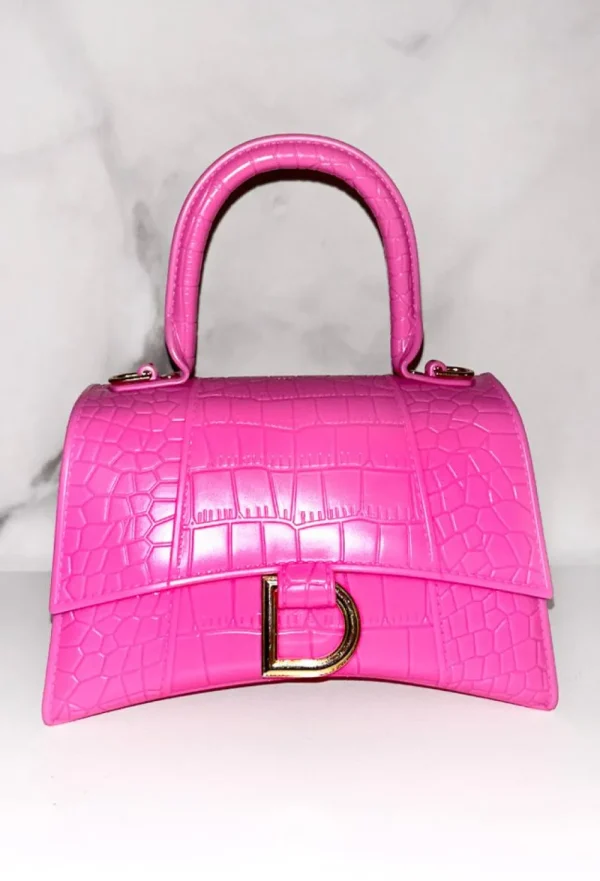 Koko Fashion Get It Together Hot Pink Croc Gold Detail Bag<Women Bags