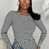 Soy u0026 Co Get Your Own Monochrome Knot Detail Stretch Striped Long Sleeve Top<Women Tops