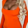 BY SWAN Girl Like Me Orange Square Neck Long Sleeve Bodysuit<Women Tops