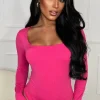 BY SWAN Girl Like Me Pink Square Neck Long Sleeve Bodysuit<Women Bodysuits