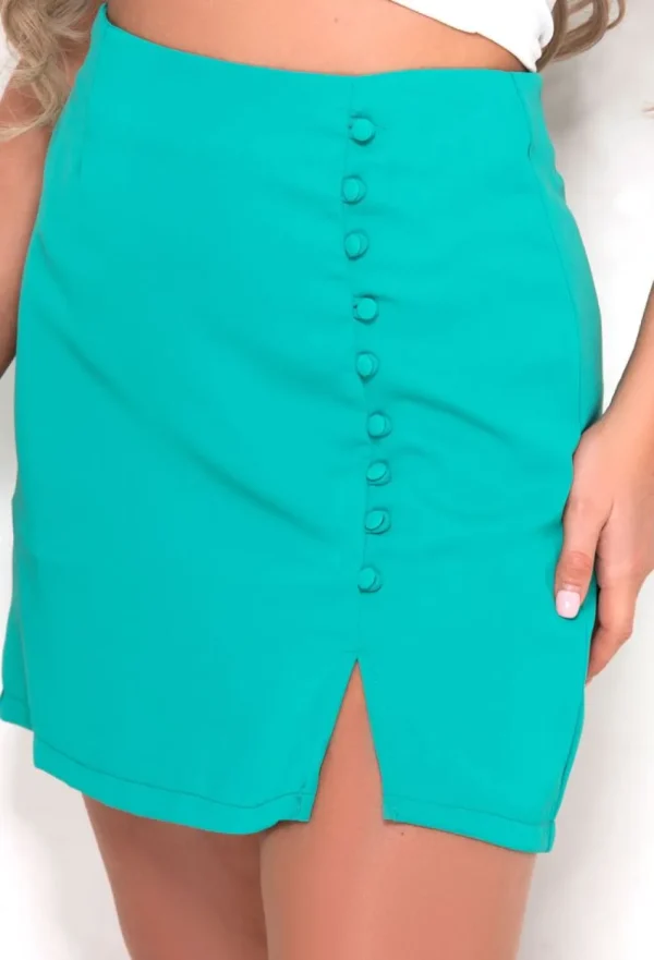 AMY u0026 CLO Holding Me Right Green Button Mini Skirt<Women Skirts