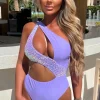 CONTINENTAL Holiday Queen Lilac One Shoulder Iridescent Sequin Cut Out Swimsuit<Women Swimwear