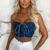 GIOGIA I Adore You Mid Blue Lace Up Stretch Bandeau Crop Top<Women Tops