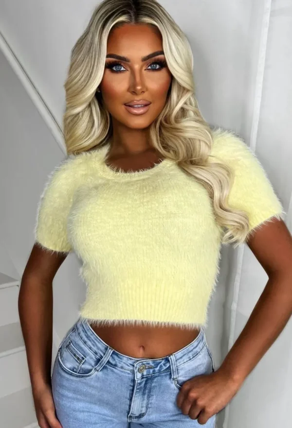 LUCCE I Dream Of You Yellow Ultra Soft Fluffy Jumper<Women Crop Tops & Bralets