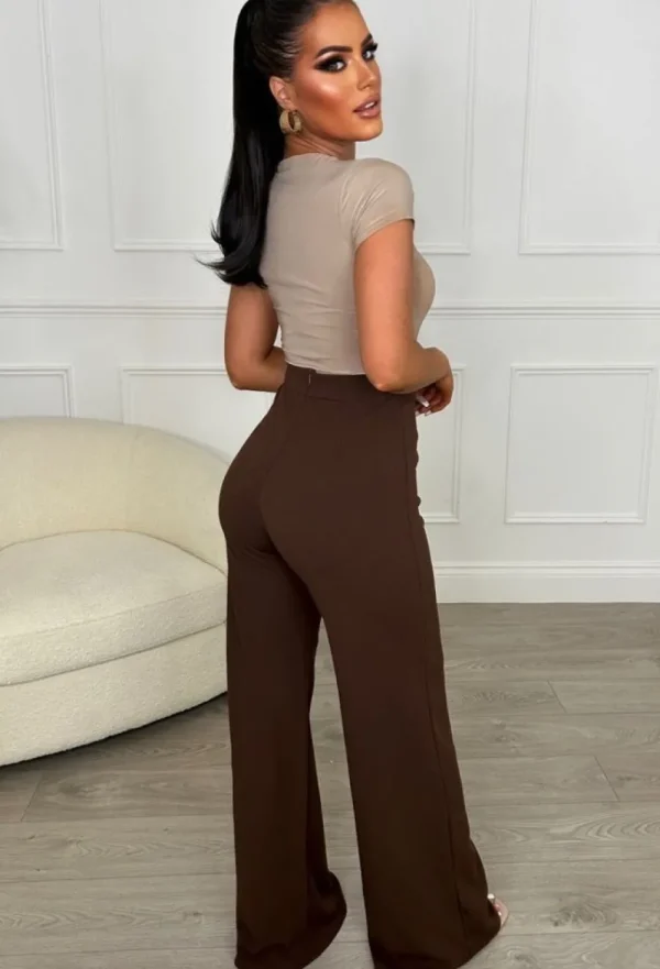 NAA NAA I See Fire Brown High Waisted Wide Leg Trousers<Women Trousers & Leggings