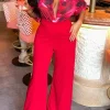 NAA NAA I See Fire Red High Waisted Wide Leg Trousers<Women Trousers & Leggings