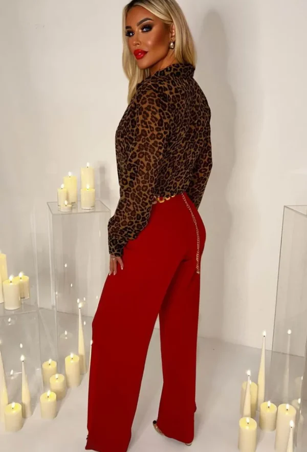 NAA NAA I See Fire Red High Waisted Wide Leg Trousers<Women Trousers & Leggings