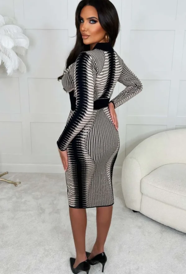 MOOCCI Illusion Of Love Beige Long Sleeve Body Sculpt Illusion Knitted Midi Dress<Women Dresses