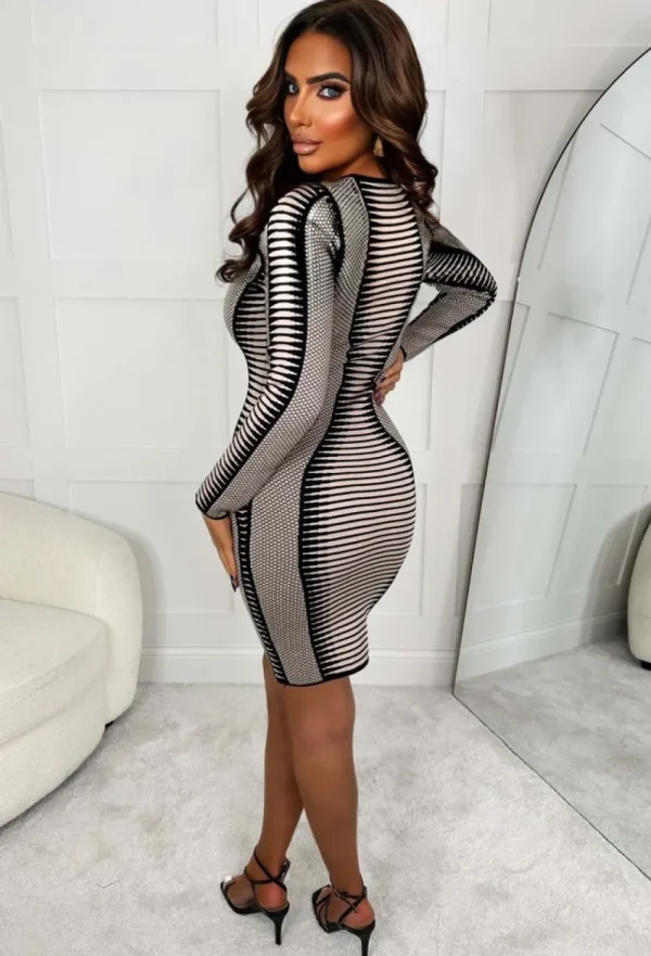 MOOCCI Illusion Of You Beige Body Contouring Illusion Knitted Midi Dress<Women Dresses