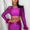 INFINITY I'M Obsessed Pink Feather Cuff Stretch Mini Skirt Co-Ord Set<Women Co-Ords