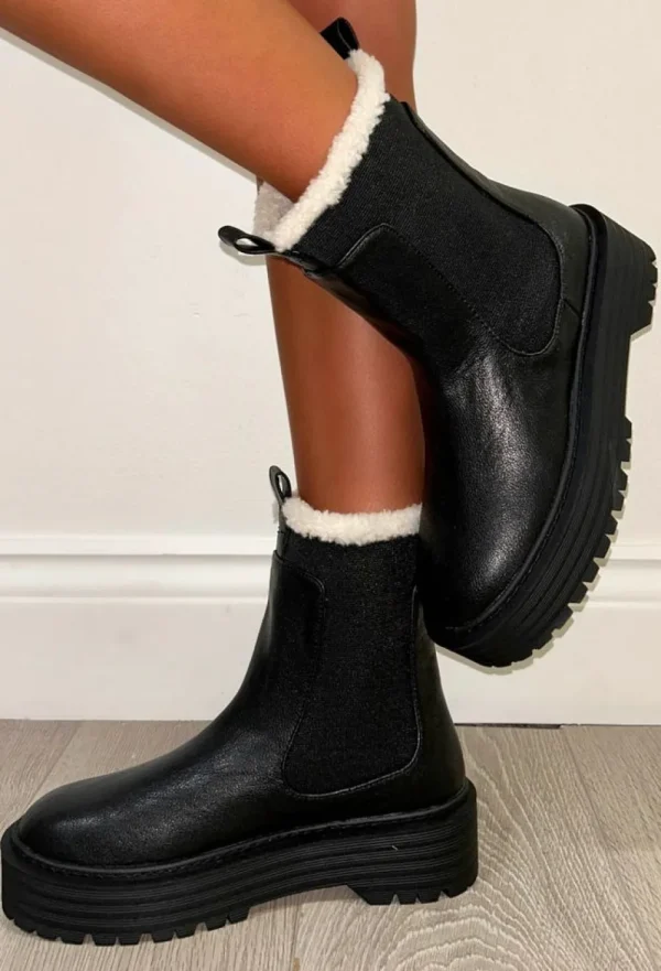 NO DOUBT I'M Your Girl Black Fleece Lined Chelsea Boots<Women Boots