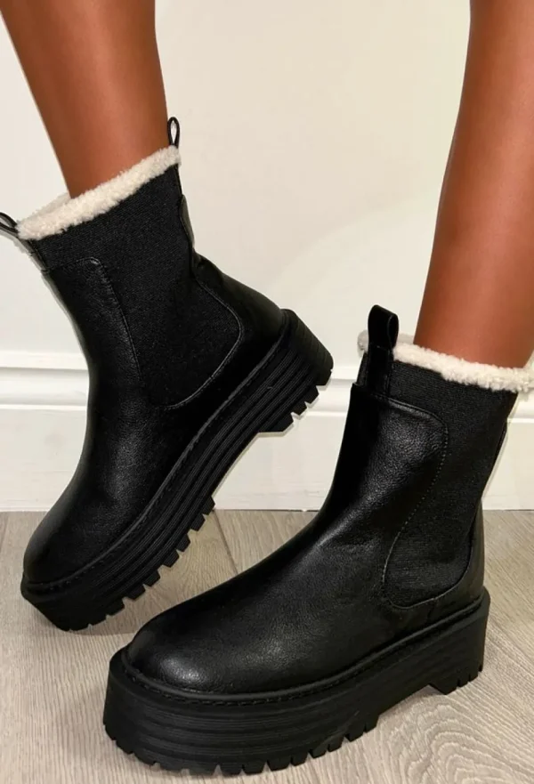 NO DOUBT I'M Your Girl Black Fleece Lined Chelsea Boots<Women Boots