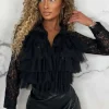 FLAM MODE In My Feelings Black Ruffle Lace Blouse<Women Tops