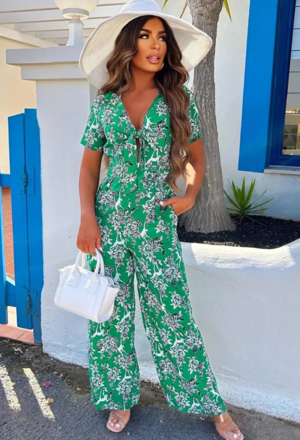 LILY WHITE In The Game Green Tie Front Jumpsuit<Women Jumpsuits