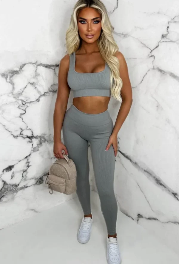 Cherry Koko In This Together Grey Ultra Soft Ribbed Activewear Set<Women Loungewear