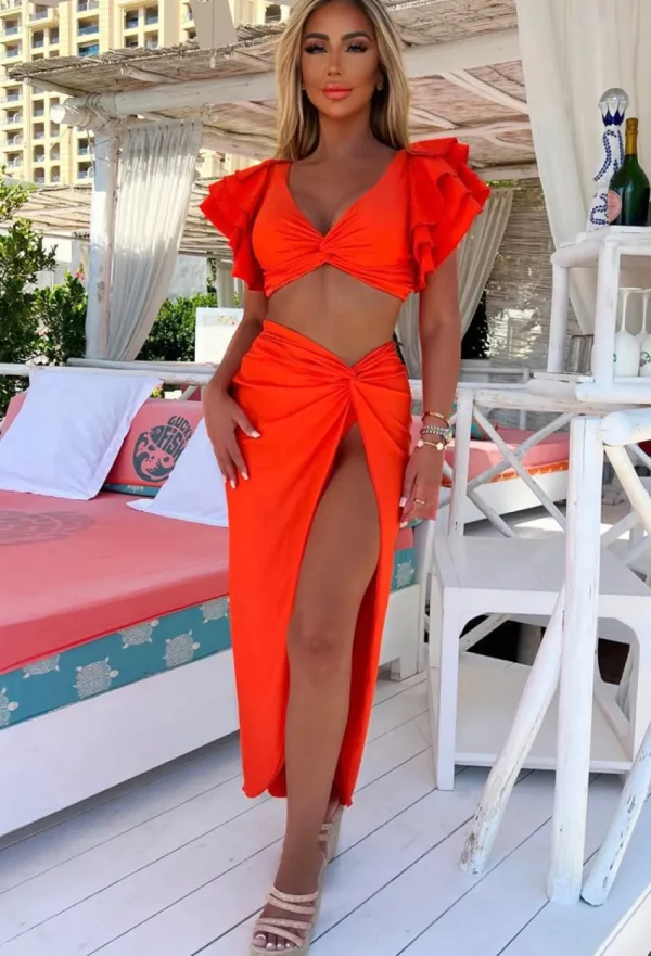 CONTINENTAL Island Hideout Orange Knot Detail Maxi Skirt Cover Up<Women Swimwear