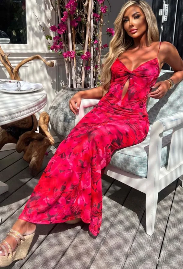 FP u0026 CO Island Sunset Pink Vivid Print Backless Cami Maxi Dress<Women Summer Dresses