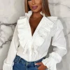 SKREEM It Girl White Button Up Frill Blouse<Women Tops