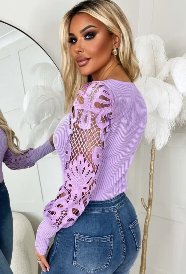 LEA MODE It'S A Love Story Lilac Crochet Bodysuit<Women Bodysuits