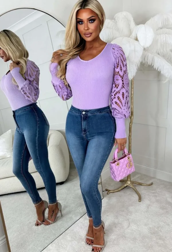 LEA MODE It'S A Love Story Lilac Crochet Bodysuit<Women Bodysuits