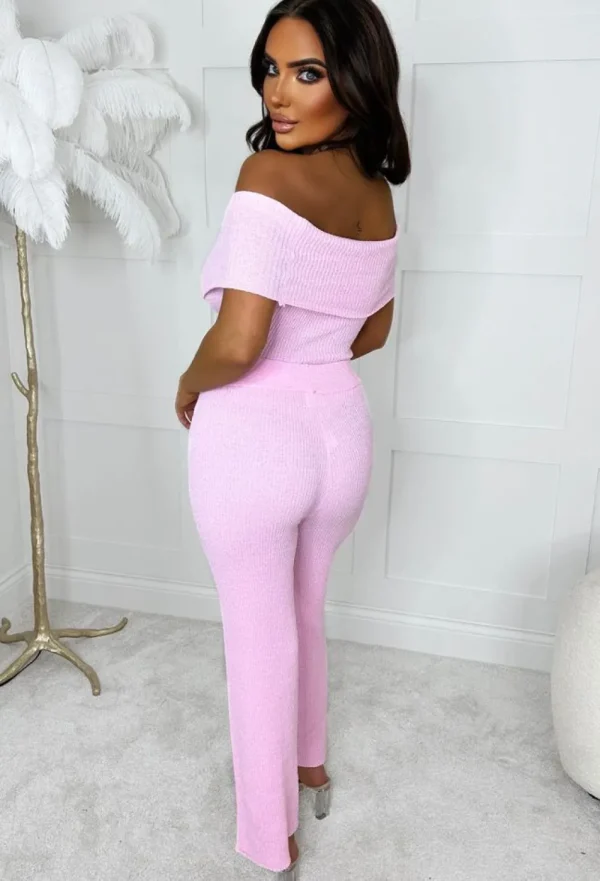 Giogia Just Need Love Baby Pink Ultra Soft Bardot Knitted Loungewear Set<Women Loungewear