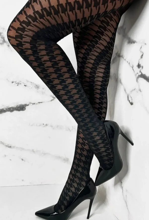 HNATALIE Keep Checking Black Dogtooth Pattern Tights<Women Tights