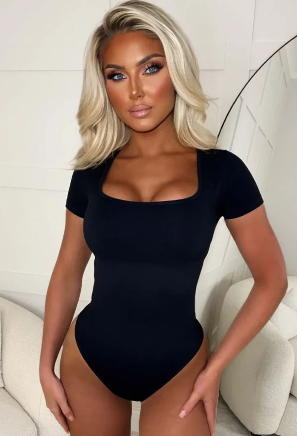 LEA MODE Keep Me Cinched Black Ultra Waist Sculpt Stretch Bodysuit<Women Tops