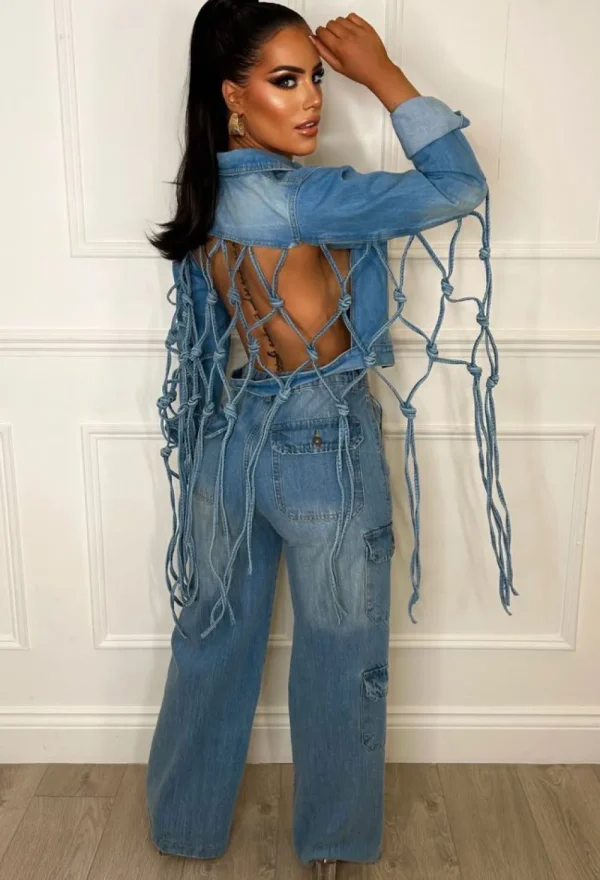 STYLEWISE Knot Your Babe Light Blue Knotted Back Detail Denim Jacket<Women Denim