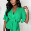 BABEZ Knot Yours Green Knot Front Short Sleeve Top<Women Tops