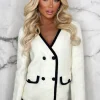 LILY WHITE Lavish Chic Cream Textured Contrast Collarless Jacket Limited Edition<Women Coats And Jackets