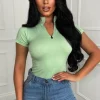 BABEZ Leave It To You Green Ribbed Zip Up Bodysuit<Women Bodysuits