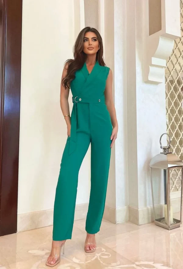 KICHIC Let'S Go Out Green Tailored Belted Jumpsuit<Women Jumpsuits