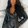 BE YOU Living Legend Black Faux Leather Peplum Belted Jacket<Women Coats And Jackets