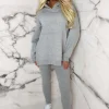 STYLEWISE Living The Life Grey Marl Oversized Hoodie With Ribbed Legging Two Piece Loungewear Set<Women Loungewear