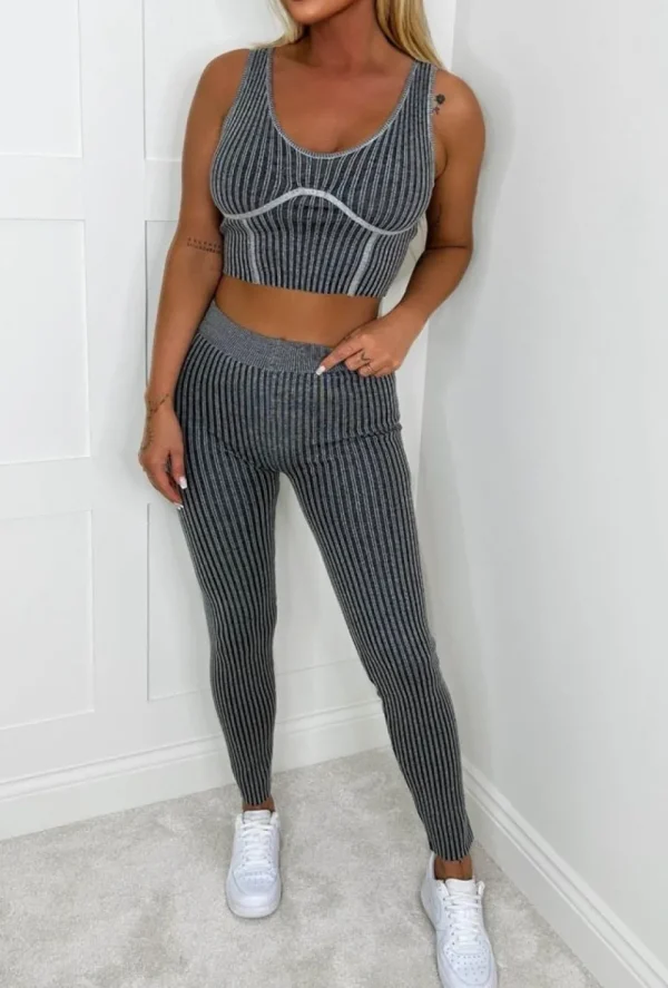 Nova Lounge Haven Grey Ultra Soft Ribbed Top And Legging Loungewear Set<Women Loungewear