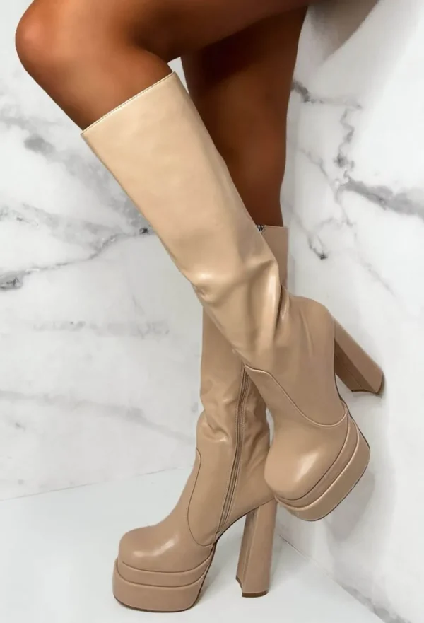 EWANYE Love Connection Nude Super High Platform Knee Boots Limited Edition<Women Boots