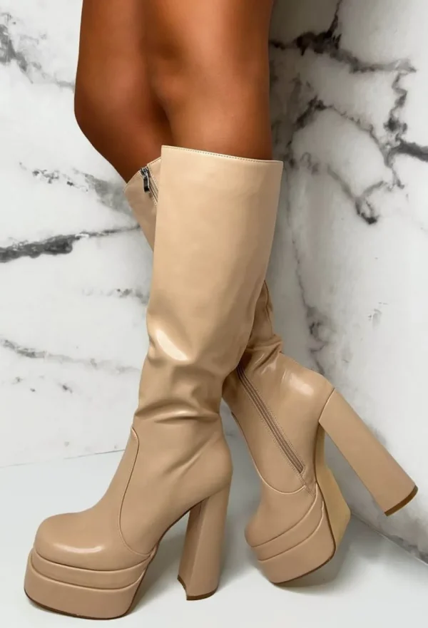 EWANYE Love Connection Nude Super High Platform Knee Boots Limited Edition<Women Boots