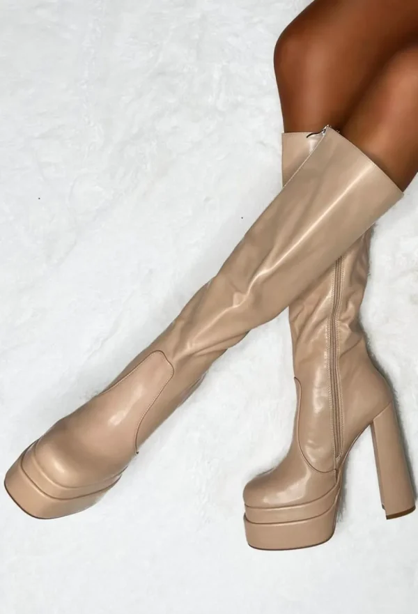 EWANYE Love Connection Nude Super High Platform Knee Boots Limited Edition<Women Boots