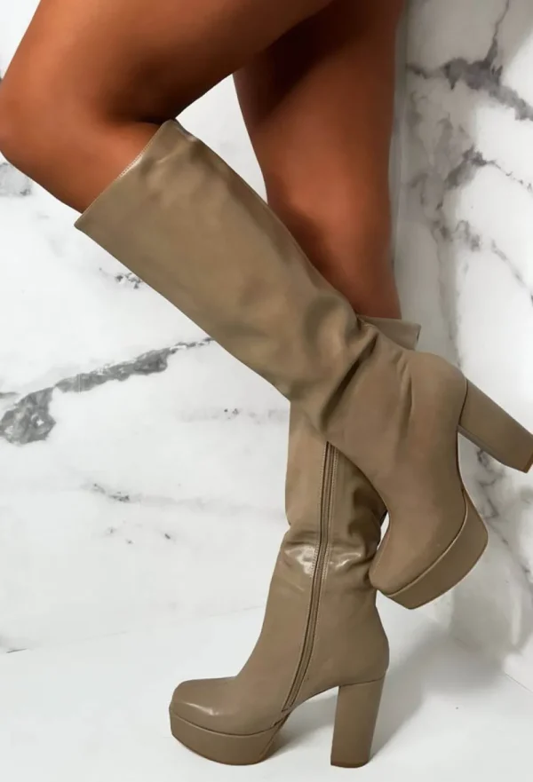 EWANYE Love Connection Taupe Super High Platform Knee Boots Limited Edition<Women Boots