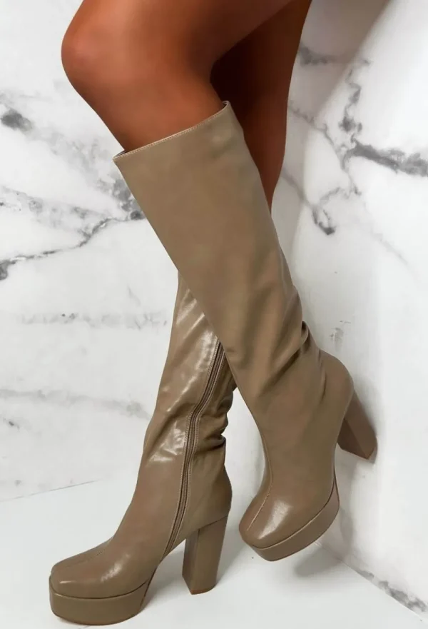 EWANYE Love Connection Taupe Super High Platform Knee Boots Limited Edition<Women Boots