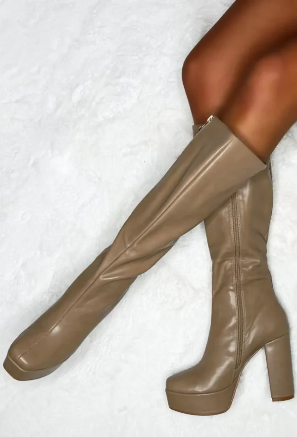 EWANYE Love Connection Taupe Super High Platform Knee Boots Limited Edition<Women Boots