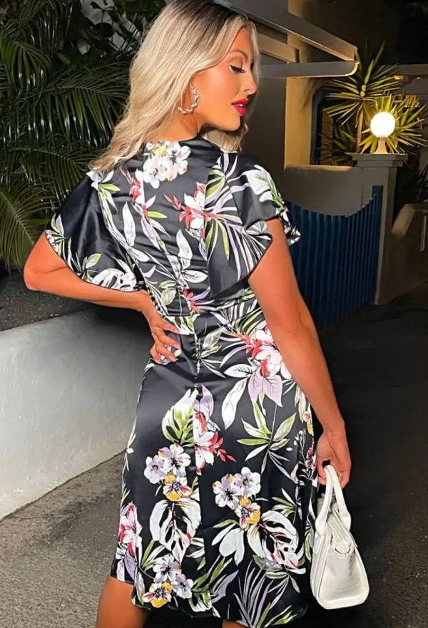 LILY WHITE Love Flowers Black Floral V Neck Midi Dress<Women Summer Dresses