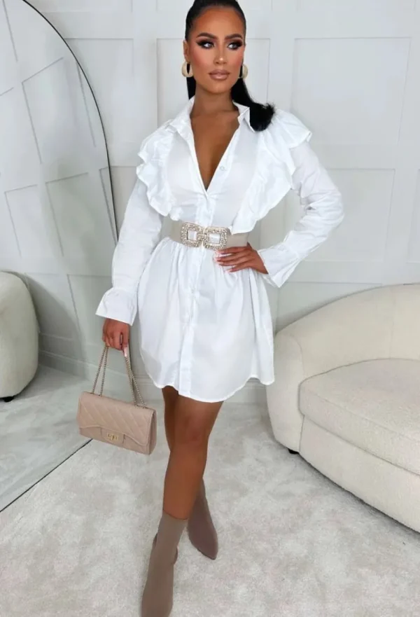 J5 FASHION Love In The City White Frilled Shirt Dress<Women Summer Dresses