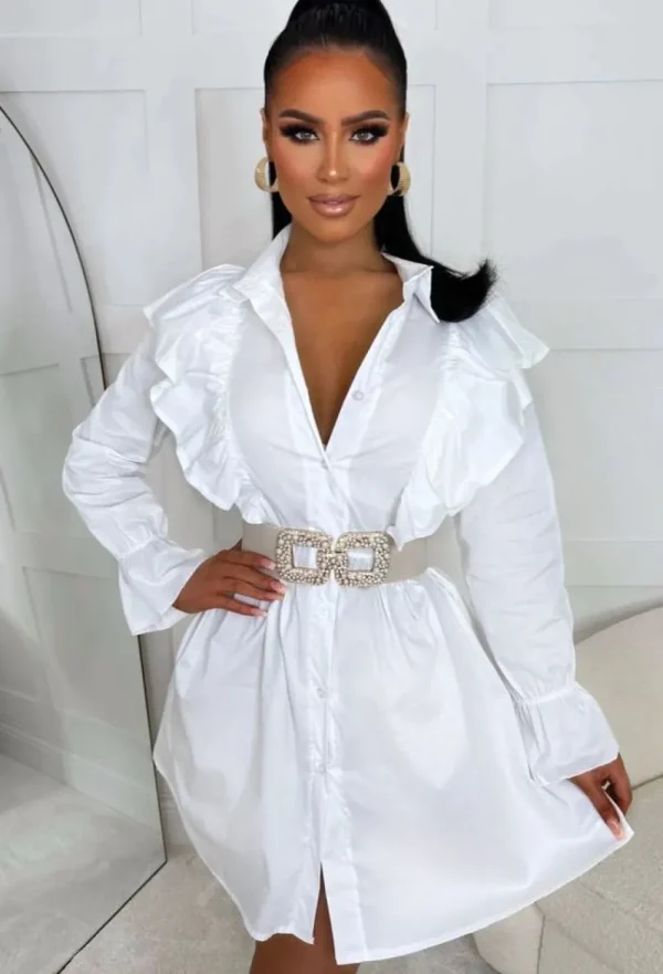 J5 FASHION Love In The City White Frilled Shirt Dress<Women Summer Dresses