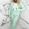 STYLEWISE Love On Replay Mint Green Bomber Jacket And Straight Leg Jogger Loungwear Set<Women Loungewear